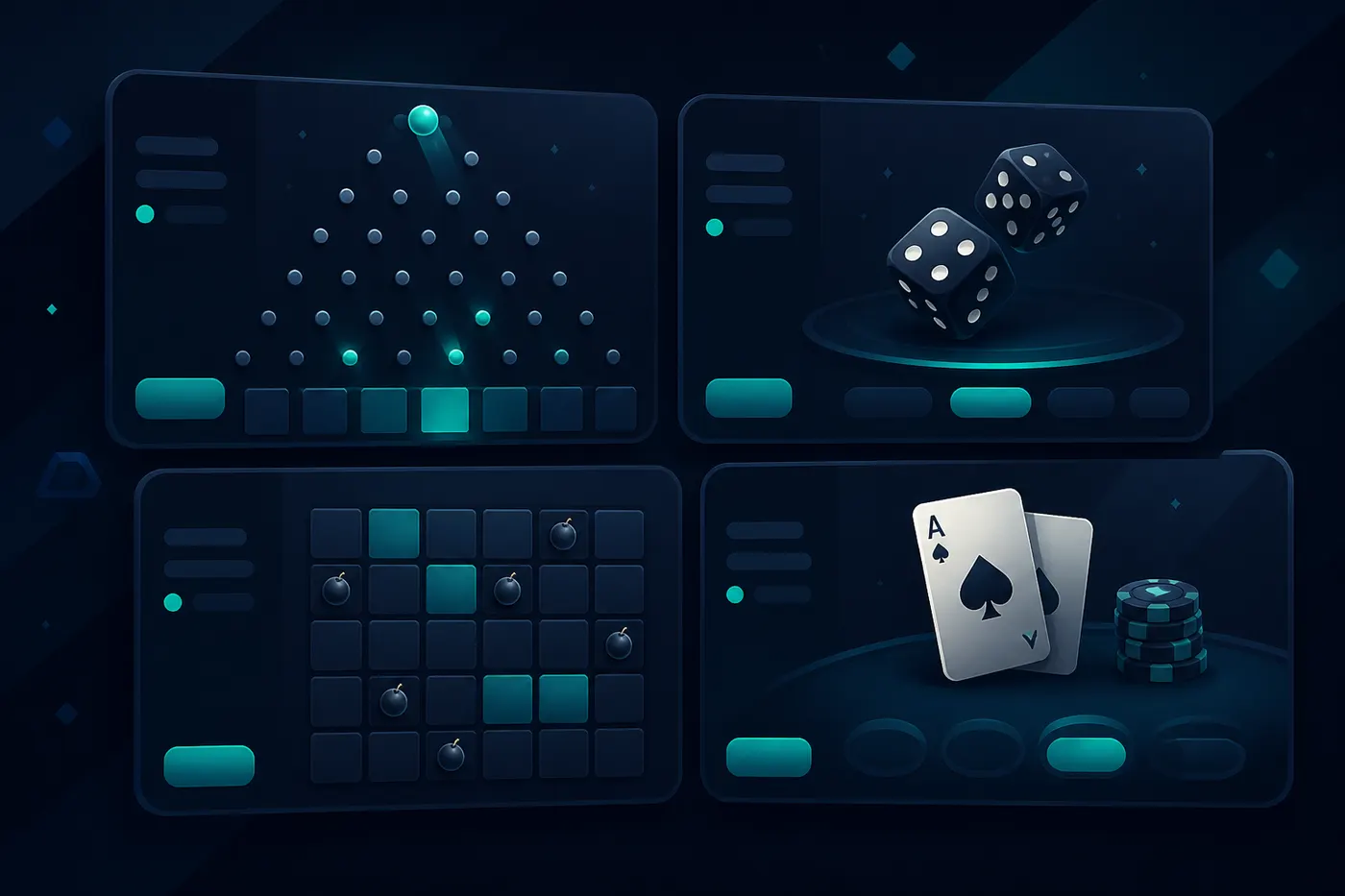 Illustration of a modern crypto casino interface with Originals-style game panels